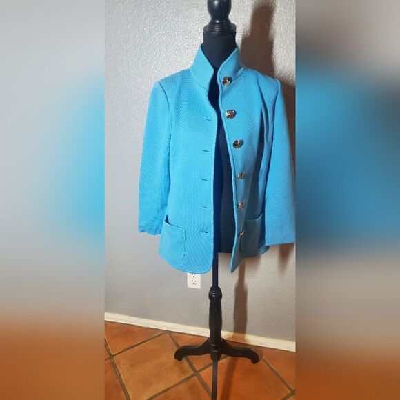 St. John Light Blue 100% Wool Knit Jacket Women’s Classic Open Front Blazer - Picture 10 of 15